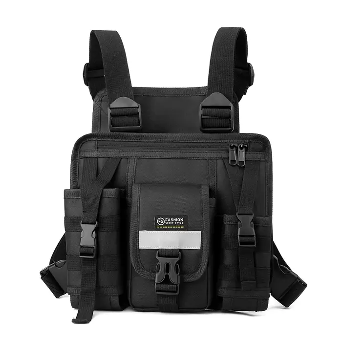 Sac de poitrine réfléchissant, sac tactique résistant à l'usure, sac à multiples poches, sac de poit