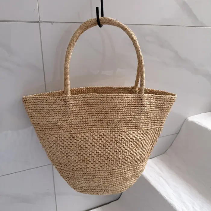 Lafite herbe Crochet tissé à la main sac vacances plage femmes sacs