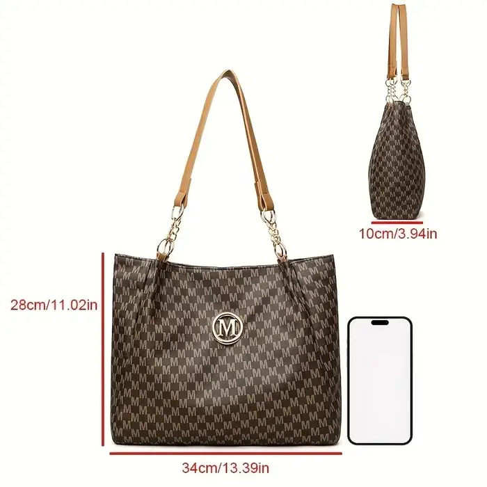 Sac fourre-tout géométrique Vintage en cuir synthétique lettre "M" Design pour femmes sac à main sac à bandoulière grande capacité Shopping sac de voyage