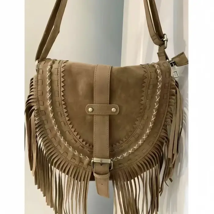 Sac à bandoulière en faux daim, sac à pompon, sac de selle rétro adapté aux dames et aux filles, sac