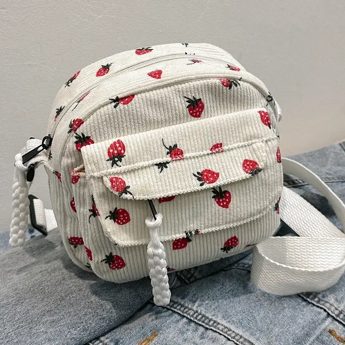 Mignon fraise sac à bandoulière décontracté fermeture éclair à la mode sac