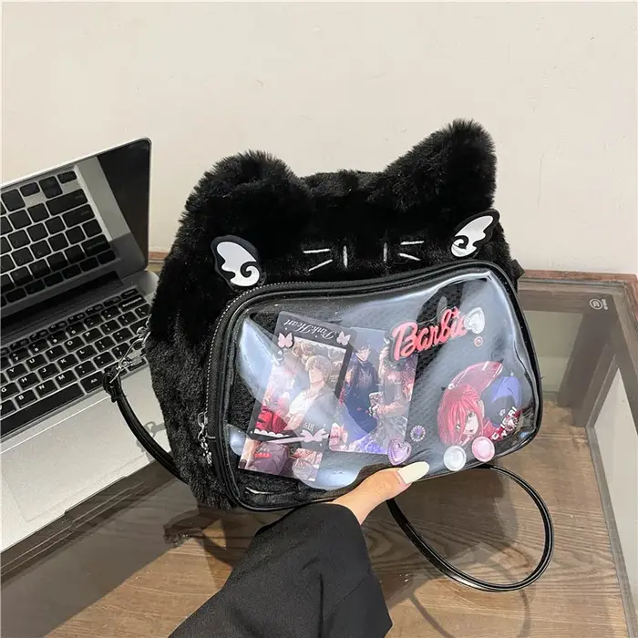 Doux mignon chat rose Mini sac à dos femmes Harajuku esthétique en peluche doux Ita sac messager étu