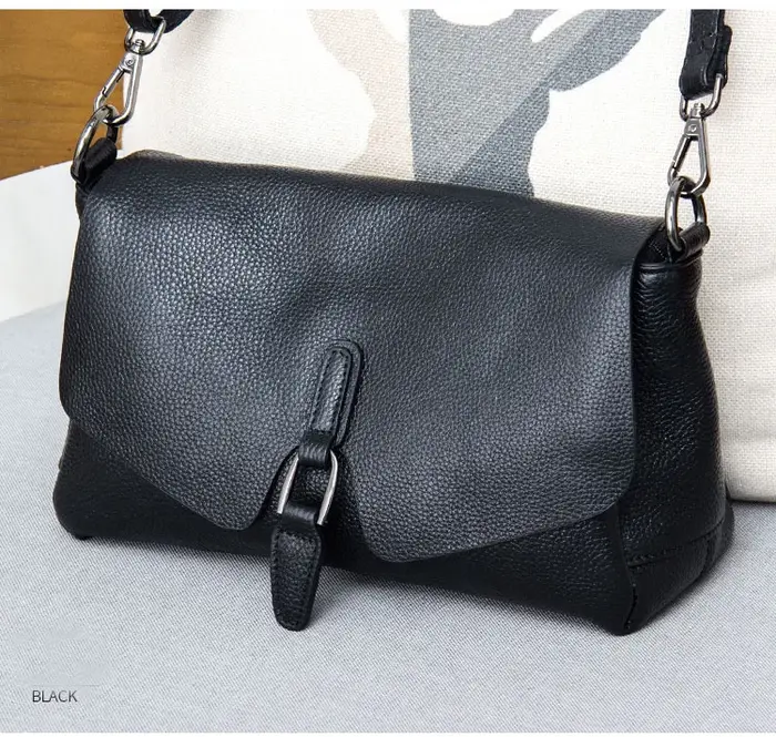 BRIGGS – sac à bandoulière en cuir véritable pour femmes, sacoche à rabat noir Simple de bonne quali