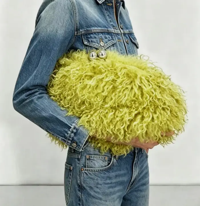 Sac à main en fausse fourrure pour femme, pochette à fermoir, sac à bandoulière chaud d'hiver gris f