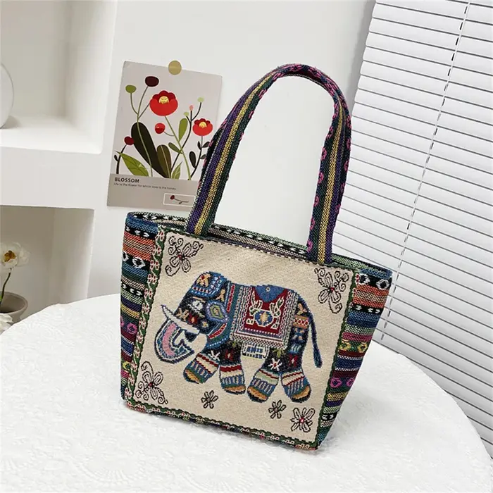 Sac à bandoulière en nylon brodé rétro pour femme