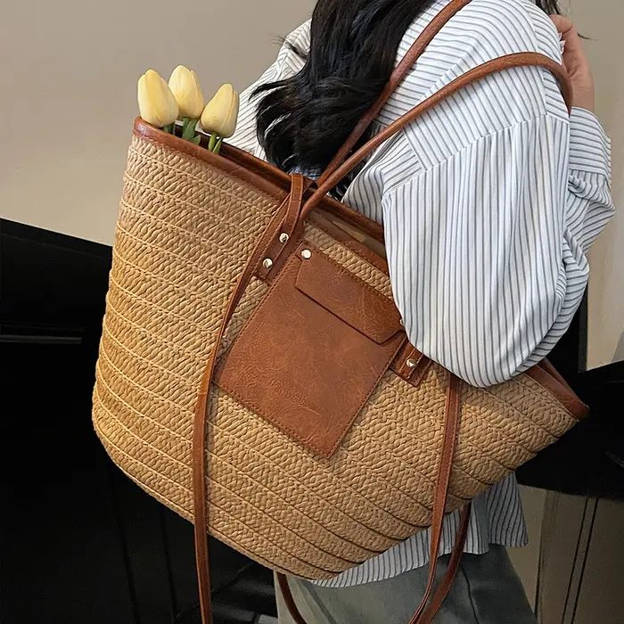 Sac fourre-tout en paille tressée grande capacité style bohème
