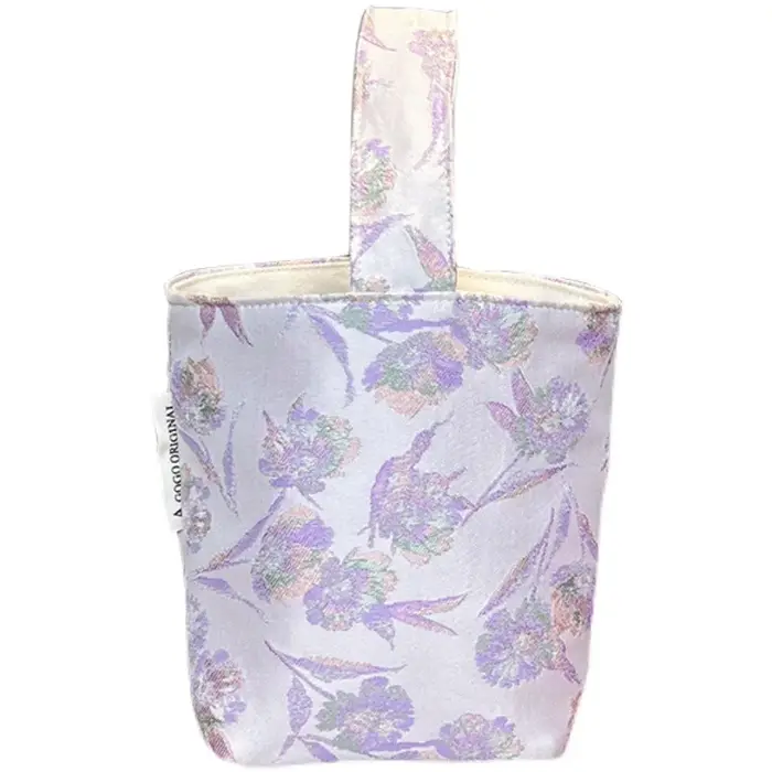 Sac fourre-tout mini en jacquard floral violet, sac à main portable avec poignée supérieure, petit s