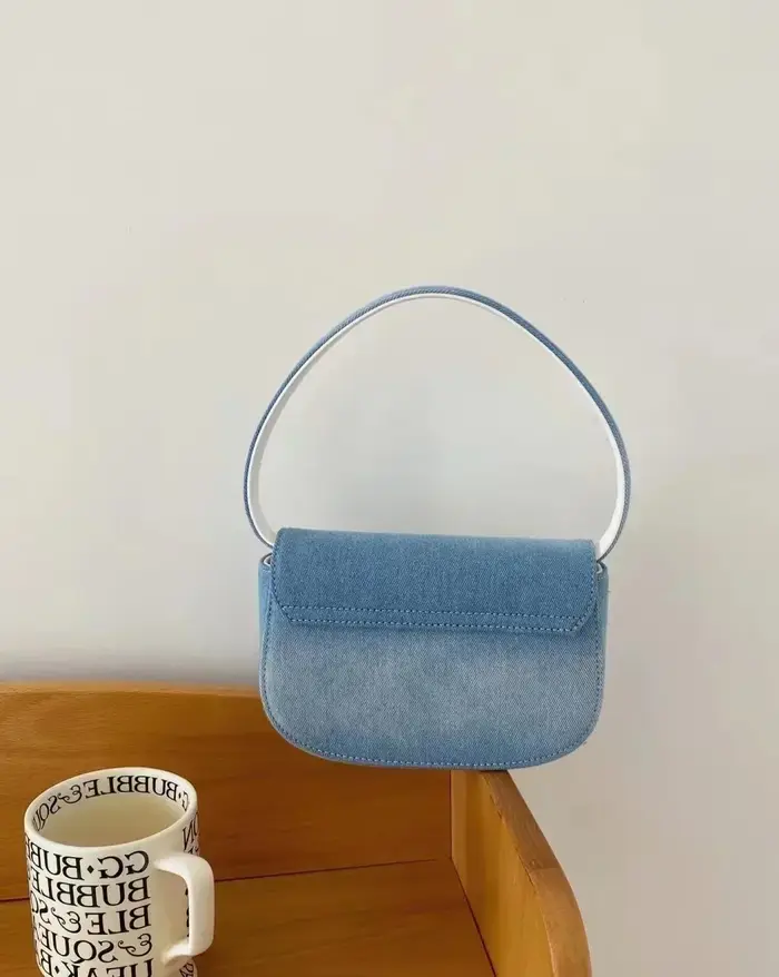 Sac en denim bleu de luxe pour femme, sac sous les bras extérieur pour femme, sac à bandoulière uniq