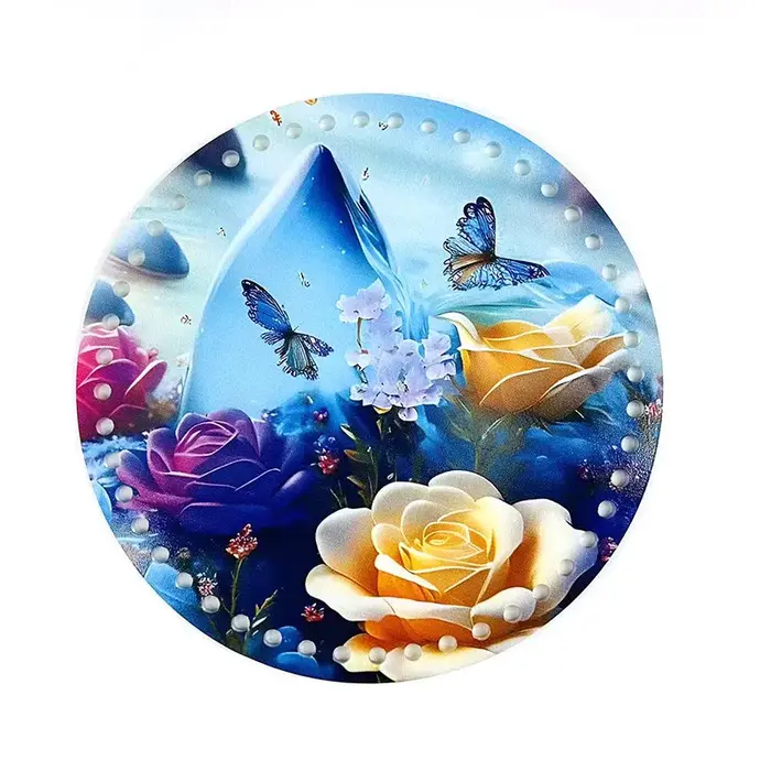 Sac rond plat en acrylique, planche à tisser, motif de fleurs de mandala, base de coussin de sac, co