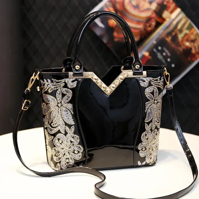 Sac à Main Brodé à Paillettes en Forme de V pour Femme, Accessoire de Luxe à Bandoulière, Bureau, Cu