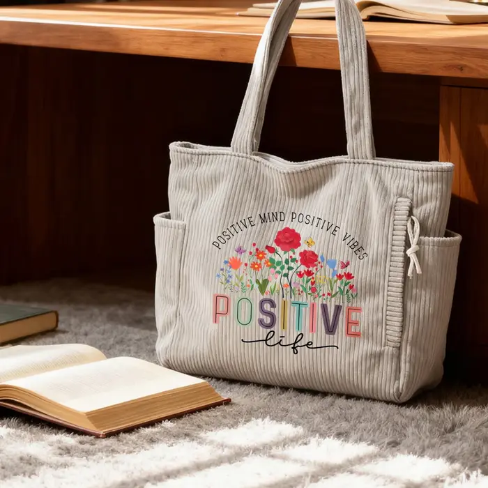 Sac fourre-tout en velours côtelé, sac à bandoulière réutilisable, grand sac de courses, pour les tr