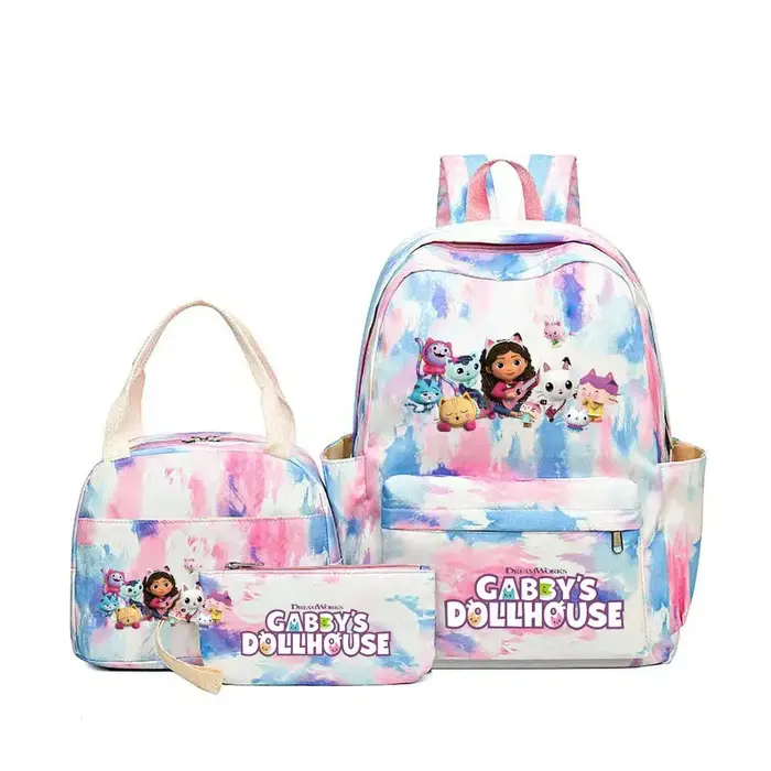3 pièces Gabby Dollhouse coloré sac à dos ensemble pour femmes sacs d'école décontractés avec sac à 