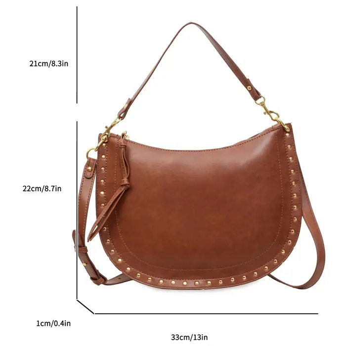 Sac à bandoulière demi-lune en cuir PU noir pour femme