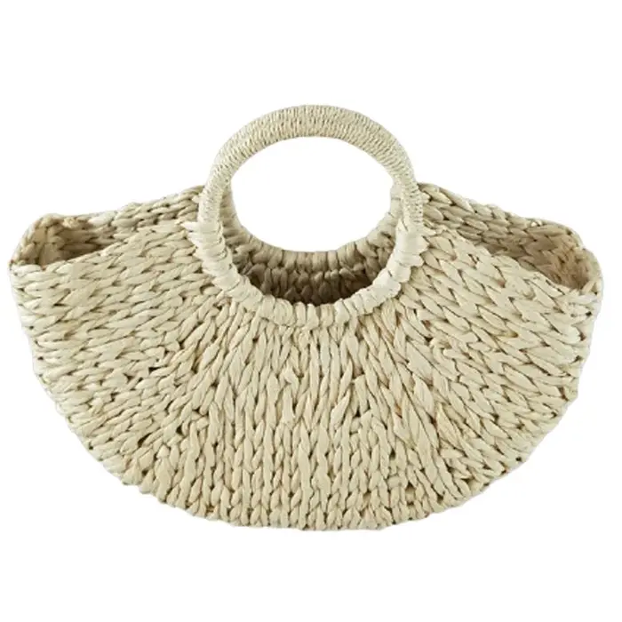 Sac à main coloré en rotin et osier pour femmes, sac en paille tissé demi-rond, grande capacité, fou