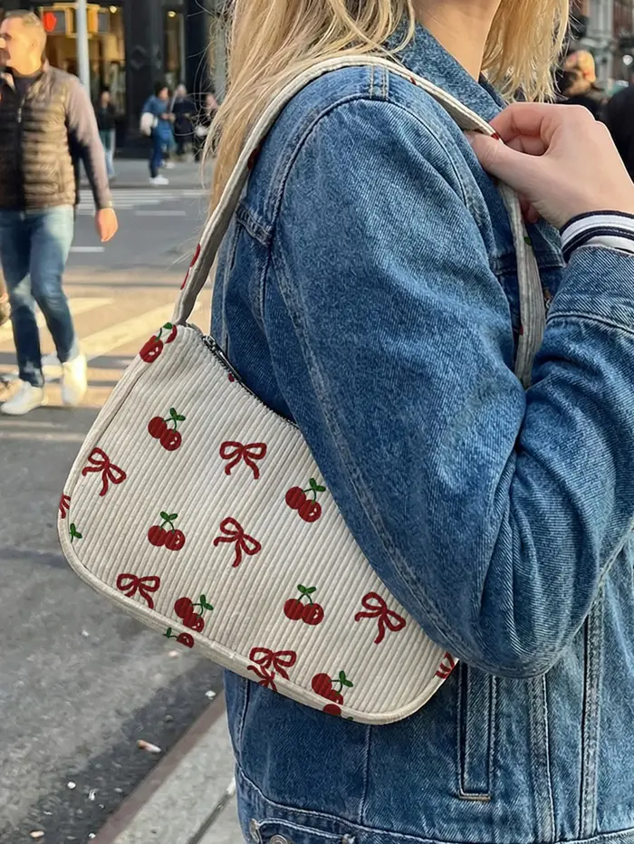 Sac à bandoulière tendance imprimé cerises et nœuds