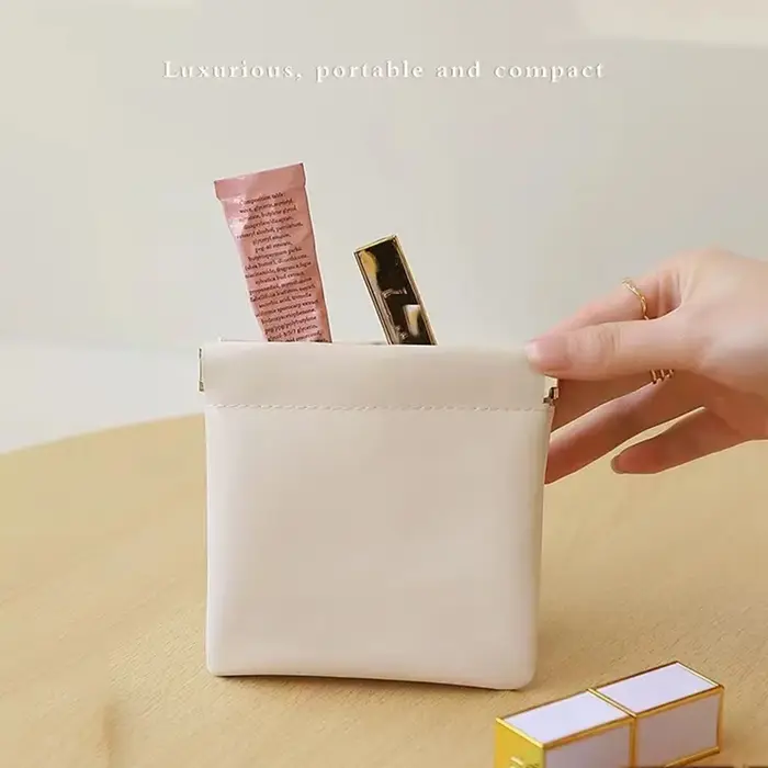 Mini sac de rangement de maquillage Simple en cuir PU pour femmes