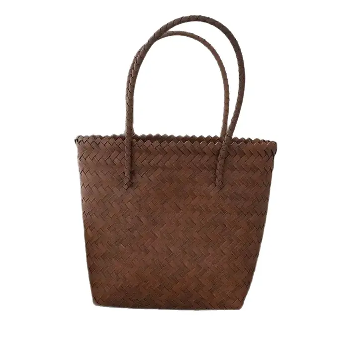 Sac fourre-tout rétro en osier marron pour femme