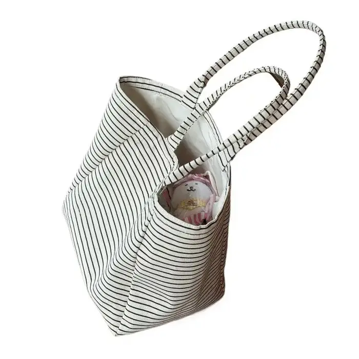 Sac fourre-tout en toile à rayures noires et blanches