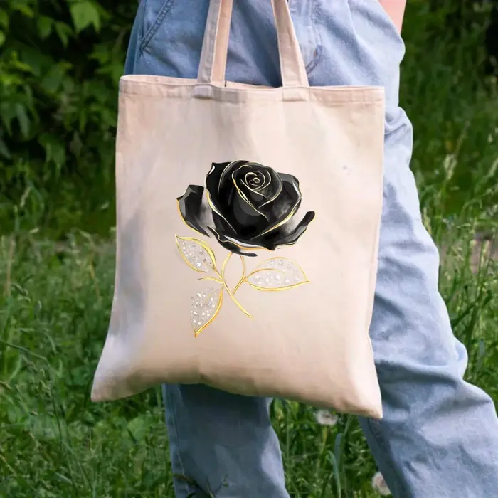 Sac fourre-tout en toile rose noir crème