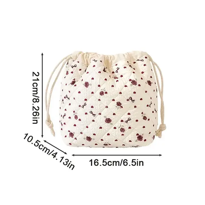 Jolie pochette à cordon pour cosmétiques avec motif nœud rose – Design matelassé durable pour femmes