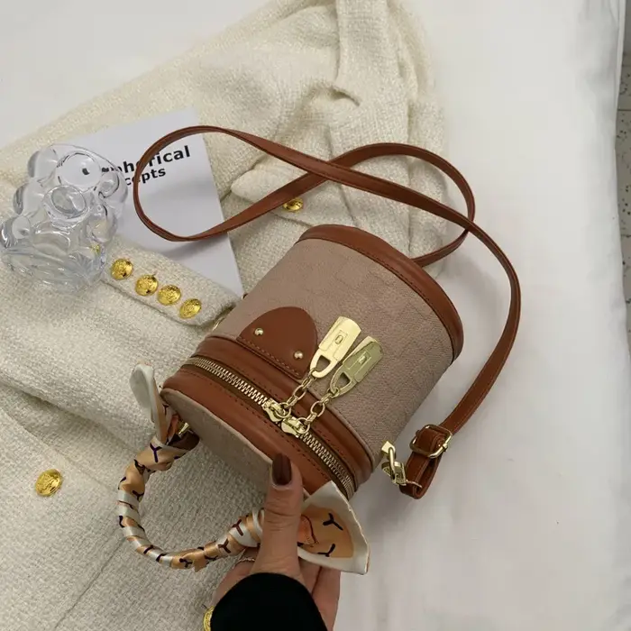 Sac à bandoulière mini tendance pour femme – Nouvelle collection été – Sac cylindrique rond en cuir PU
