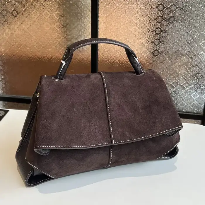 Sac trapézoïdal de luxe pour femme, sac à main givré haut de gamme en daim, sac à bandoulière frança