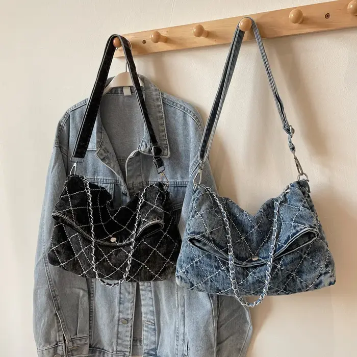 JOSingle-Sac à Main Rétro en Denim pour Femme, Sacs à Bandoulière en Poudre, Fourre-Tout de Grande Capacité, CommPiedmont, Nouvelle Collection Automne 2024