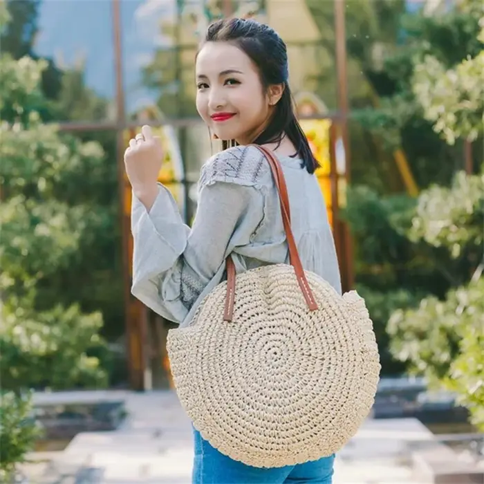 Sac de plage rond en paille