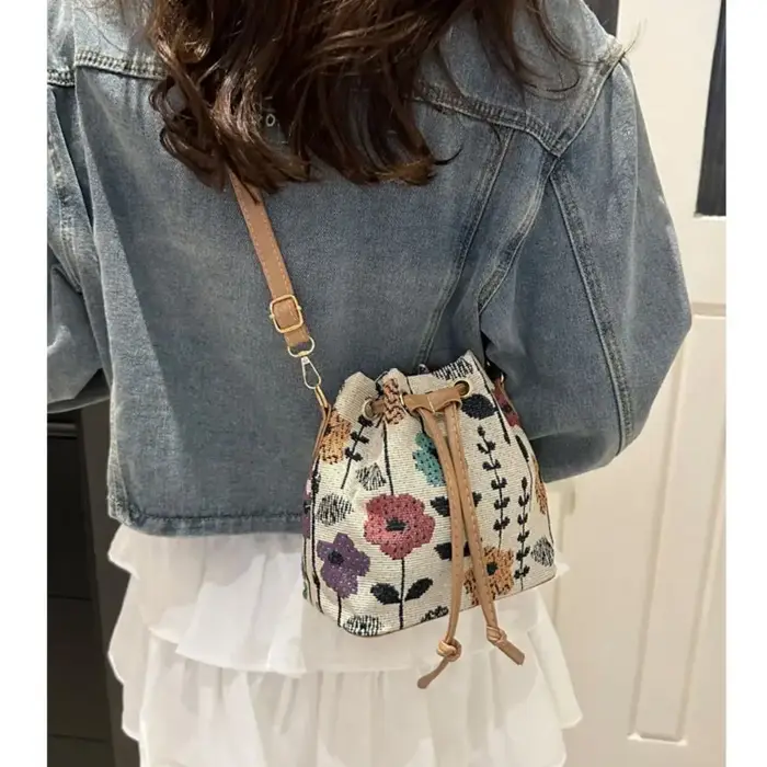 Sac à main en tissu de lin pour femme, sac à bandoulière floral, style ethnique, mode, E27