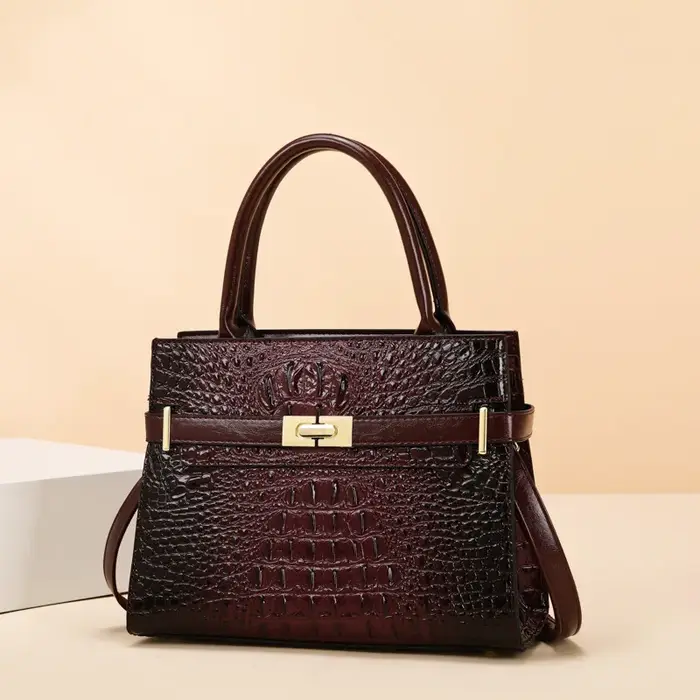Sac à main grande capacité motif crocodile pour femme