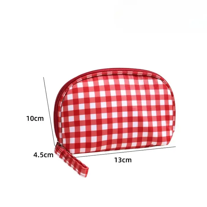 Sac à main mignon à carreaux rouges et violets pour femmes, trousse de maquillage portable de voyage