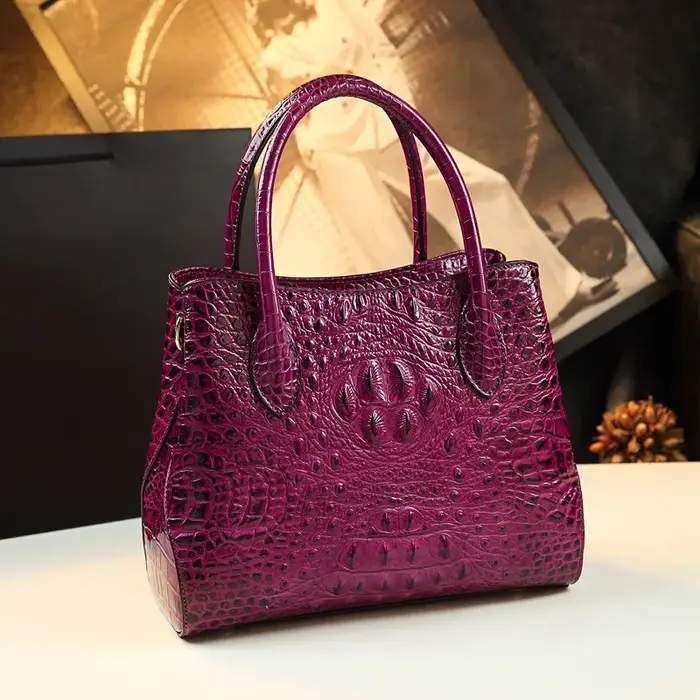 Grand sac à main en cuir brillant motif crocodile pour femme, nouveau style 2026, sac bandoulière