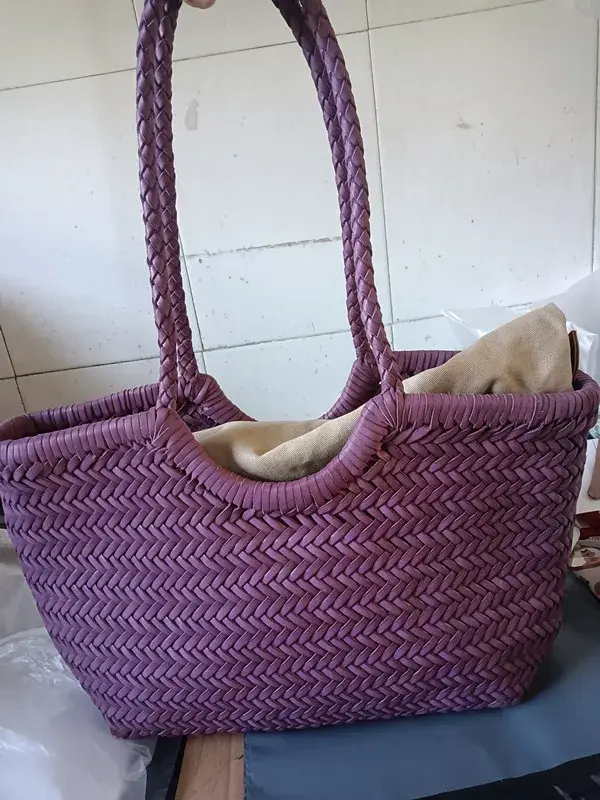 Cuir véritable de créateur tricoté à la main élégant Poignée femme fourre-tout Vintage sac