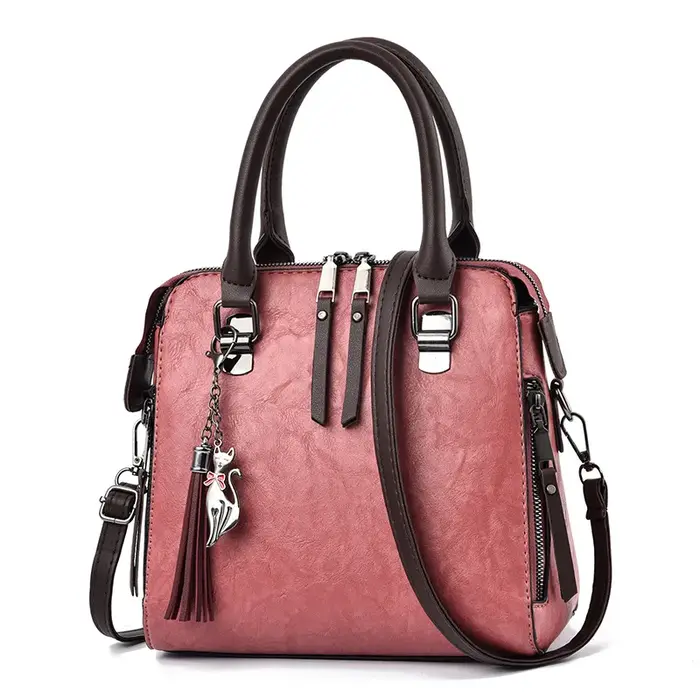 Sac à main Vintage en cuir PU pour femmes, sac à poignée supérieure avec pompon, fourre-tout de luxe