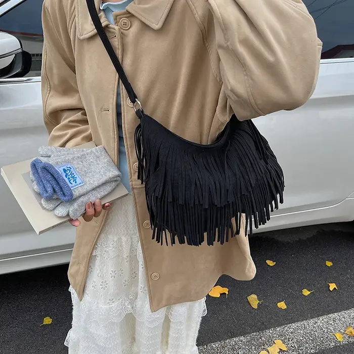 ChimTassel-Sac fourre-tout en daim marron à bandoulière