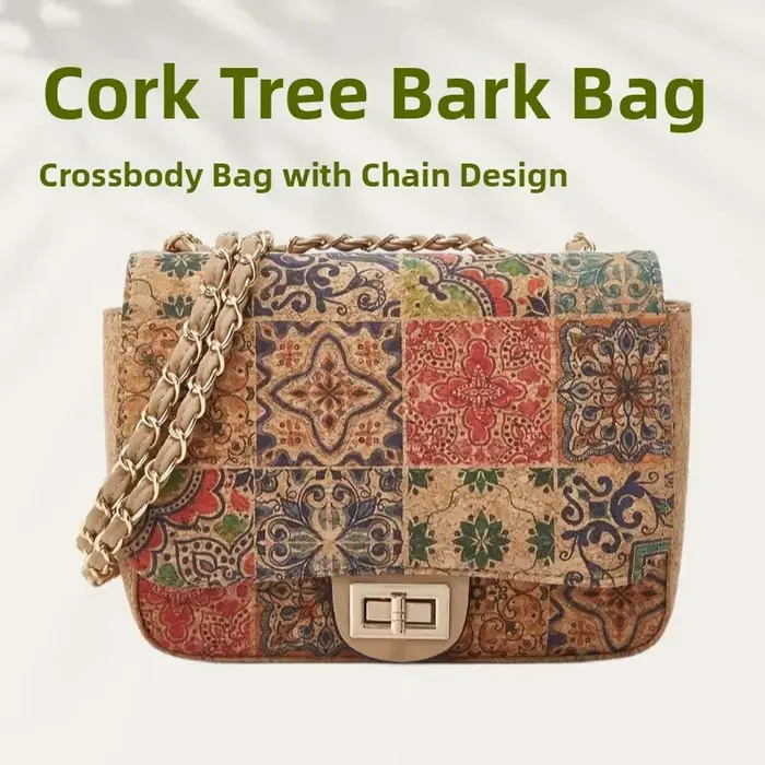 Sac bandoulière en liège imprimé grain de bois style rétro pour femme