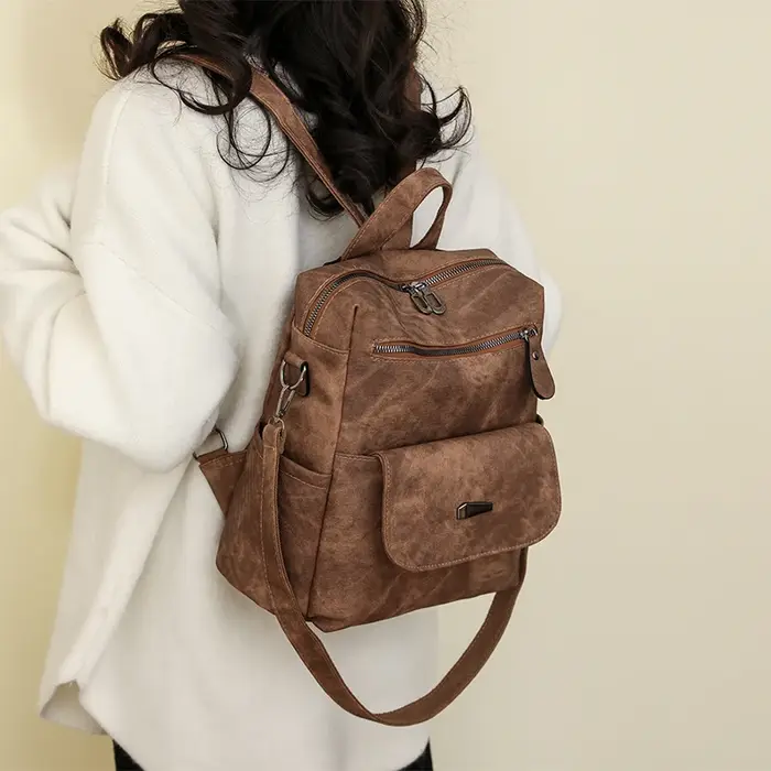 Sac à dos en cuir monochrome pour femme