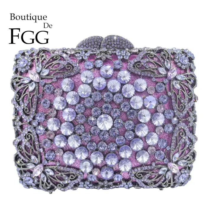 Boutique de FGG : Sacs à main de soirée lilas en strass pour femmes