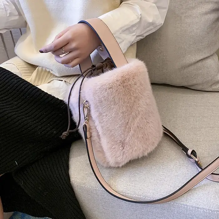 Sac seau Sac à main mode fausse fourrure sacs d'hiver femmes épaule Sac à bandoulière dames