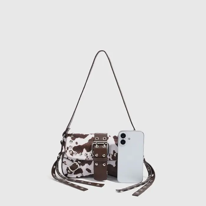 Sac bandoulière en jean à rivets pour femme