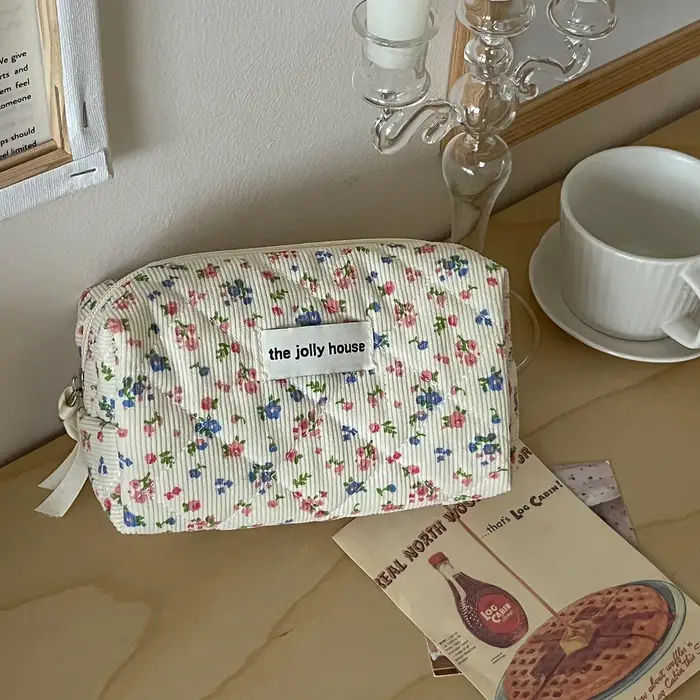 Pochette florale 3 pièces, sac de maquillage en coton matelassé à fleurs pour femmes, sac à main org
