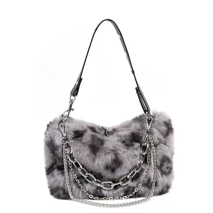 Sac à Main en Fausse Fourrure Imprimé Léopard pour Femme, Pochette à Poignée Supérieure, Nouvelle Co