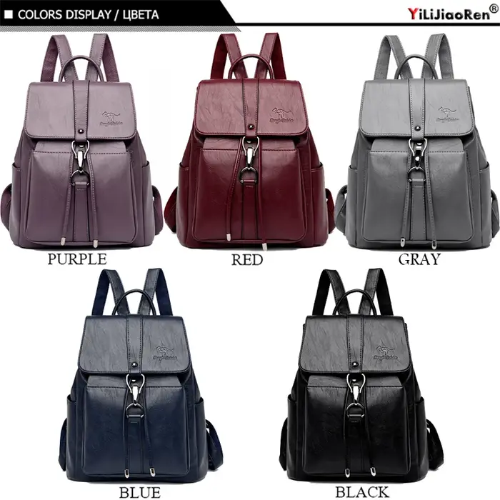 Sac à dos antivol en cuir de grande capacité pour femme