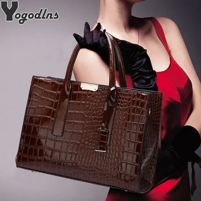 Sacs à main de luxe Alligator Designer PU cuir verni sac à bandoulière pour femmes fourre-tout rétro dames Messegner sac