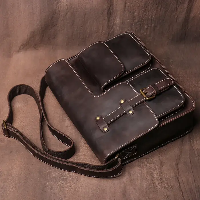 LUOKIR véritable haute qualité Crazy Horse peau de vache épaule sac à bandoulière hommes en cuir de