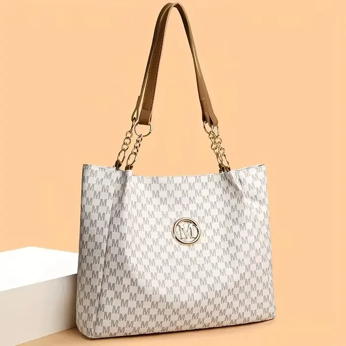 Sac fourre-tout géométrique Vintage en cuir synthétique lettre "M" Design pour femmes sac à main sac à bandoulière grande capacité Shopping sac de voyage