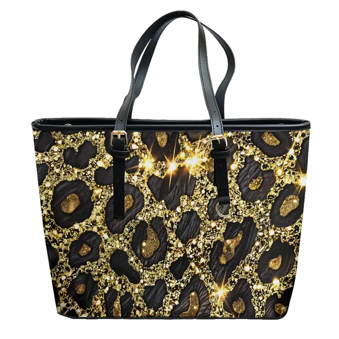 Sac à bandoulière en cuir PVC Oxford imprimé léopard doré, fourre-tout de voyage léger à fermeture é