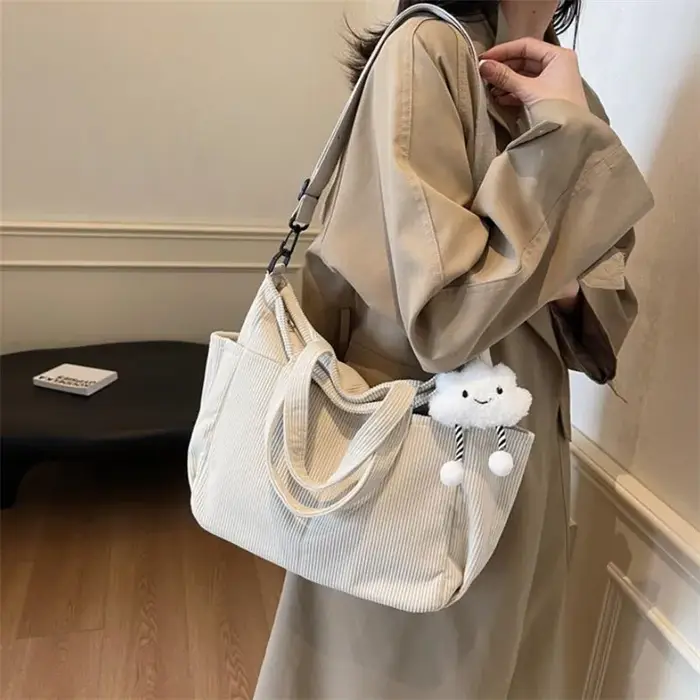 Nouveau sac fourre-tout en velours côtelé avec fermeture à glissière