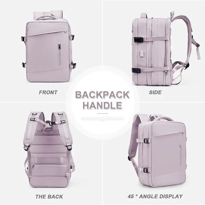Sac à dos de voyage antivol extensible pour femme avec compartiment principal extensible (180 ° ), C