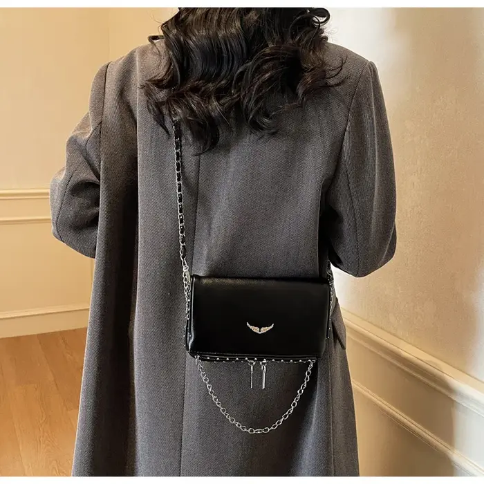 Sac bandoulière de luxe en PU couleur unie avec logo aile